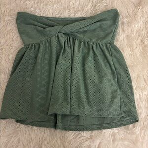 Green Strapless Eyelet Top